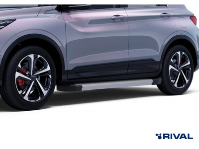 Порог-площадка "Black" F173ALB + комплект крепежа для Geely Coolray SX11 2023-н.в., Belgee X50 2023-н.в.