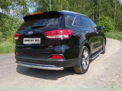 Защита заднего бампера длинная 60 мм ТСС для Kia Sorento Prime 2015-2017