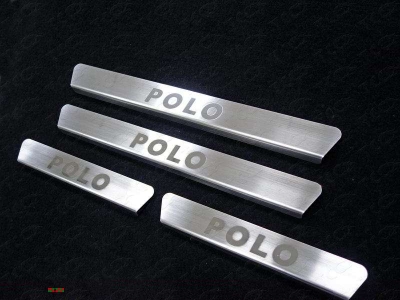 Накладки на пороги шлифованный лист надпись Polo ТСС для Volkswagen Polo 2015-2020